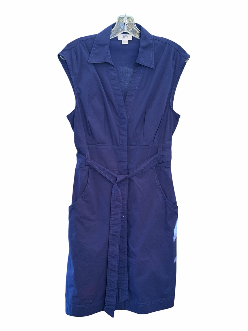 LOFT Navy Blue Sleeveless Midi Shirt Dress